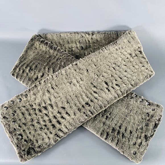 VINTAGE Grey Black Textured Faux Fur Rhinestone Scarf - Picture 1 of 3